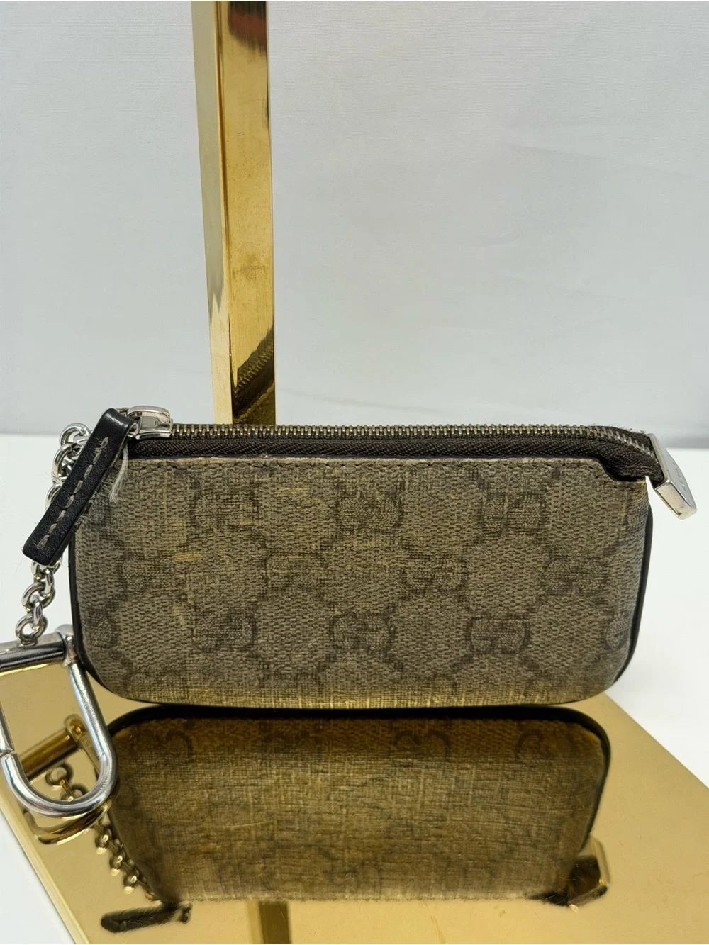 Gucci Brown Monogram Mini Pouch with Chain